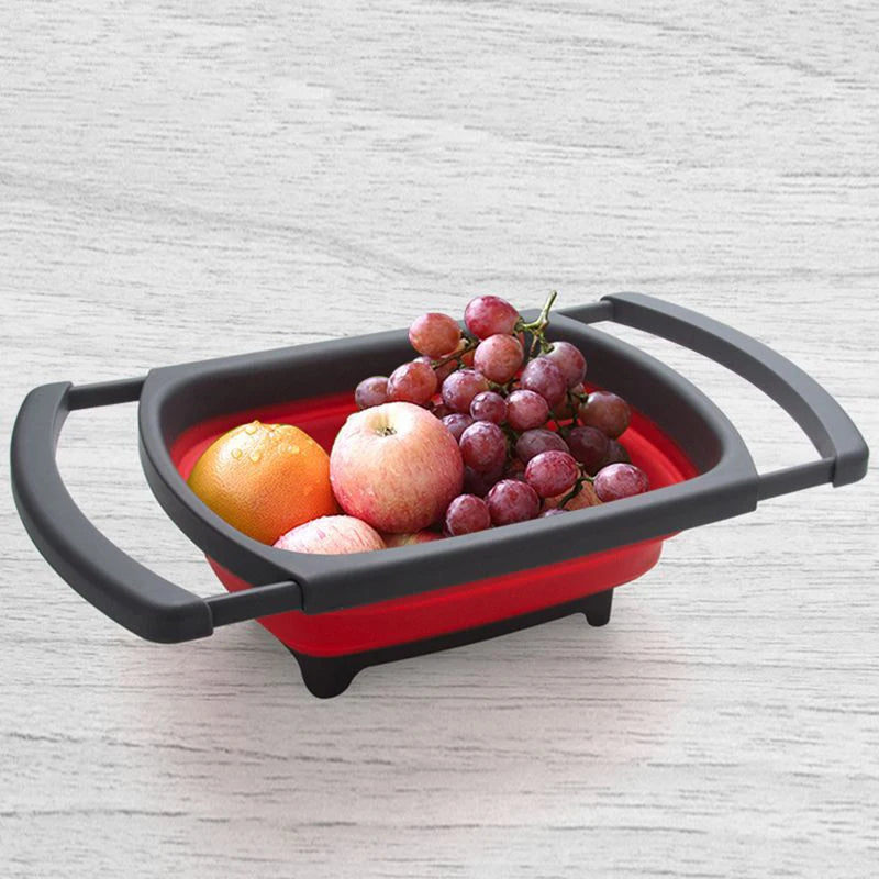 Fruit Vegetable Collapsible Colander Eco-friendly Foldable Kitchen Strainer Folding Drain Baskets With Retractable Handles
