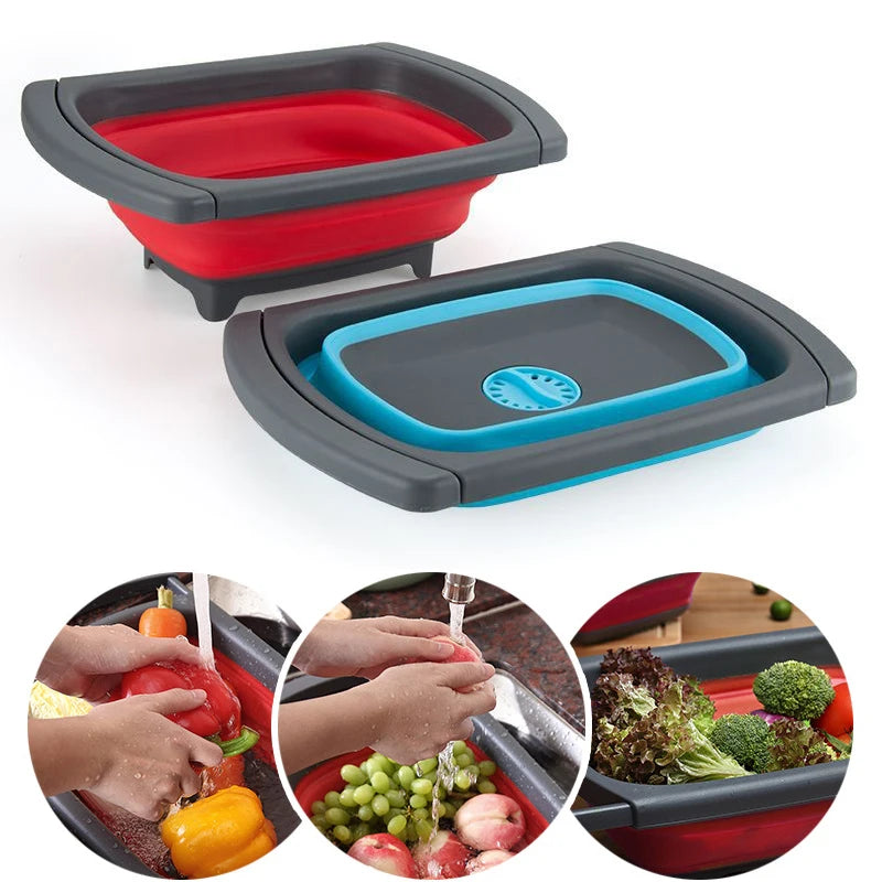 Fruit Vegetable Collapsible Colander Eco-friendly Foldable Kitchen Strainer Folding Drain Baskets With Retractable Handles