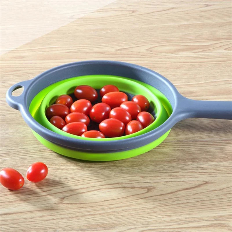 1PC Foldable Handle Silicone Plastic Colander Drain Basket Fruit Vegetable Washing Strainer Drainer Kitchen Tools Accessories
