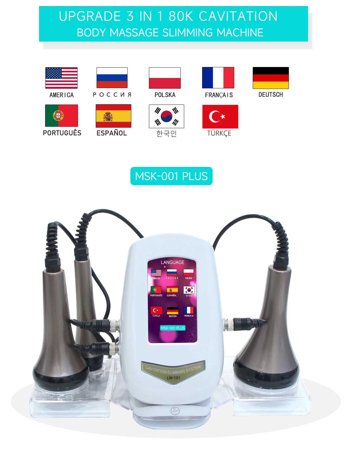 New 3 in 1 80K Cavitation Slimming Machine Ultrasonic Body Shaping Massage RF Facial Skin Tightening Lifting Device with Stand