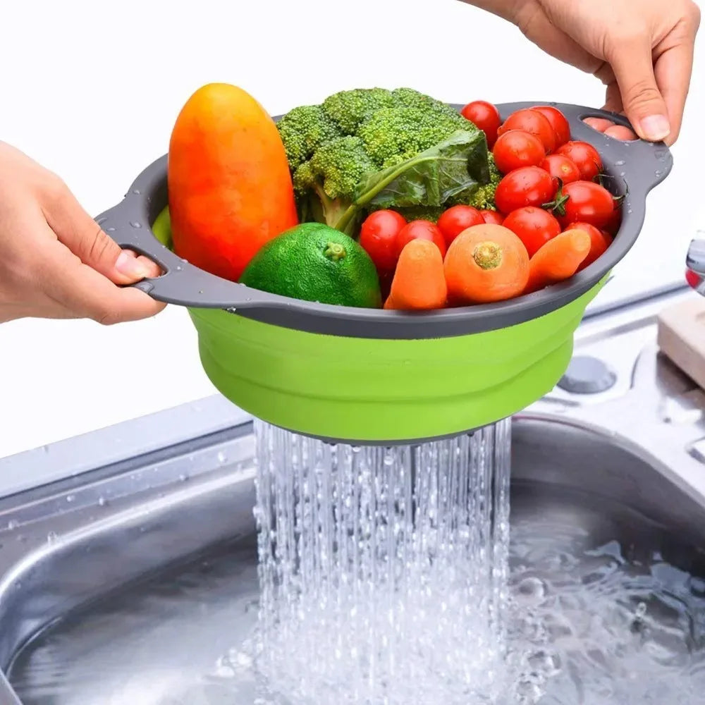 Drain Basket Silicone Round Folding Kitchen Accessories Filter Foldable Drainer Vegetable and Fruit Cleaning Organizer Baskets