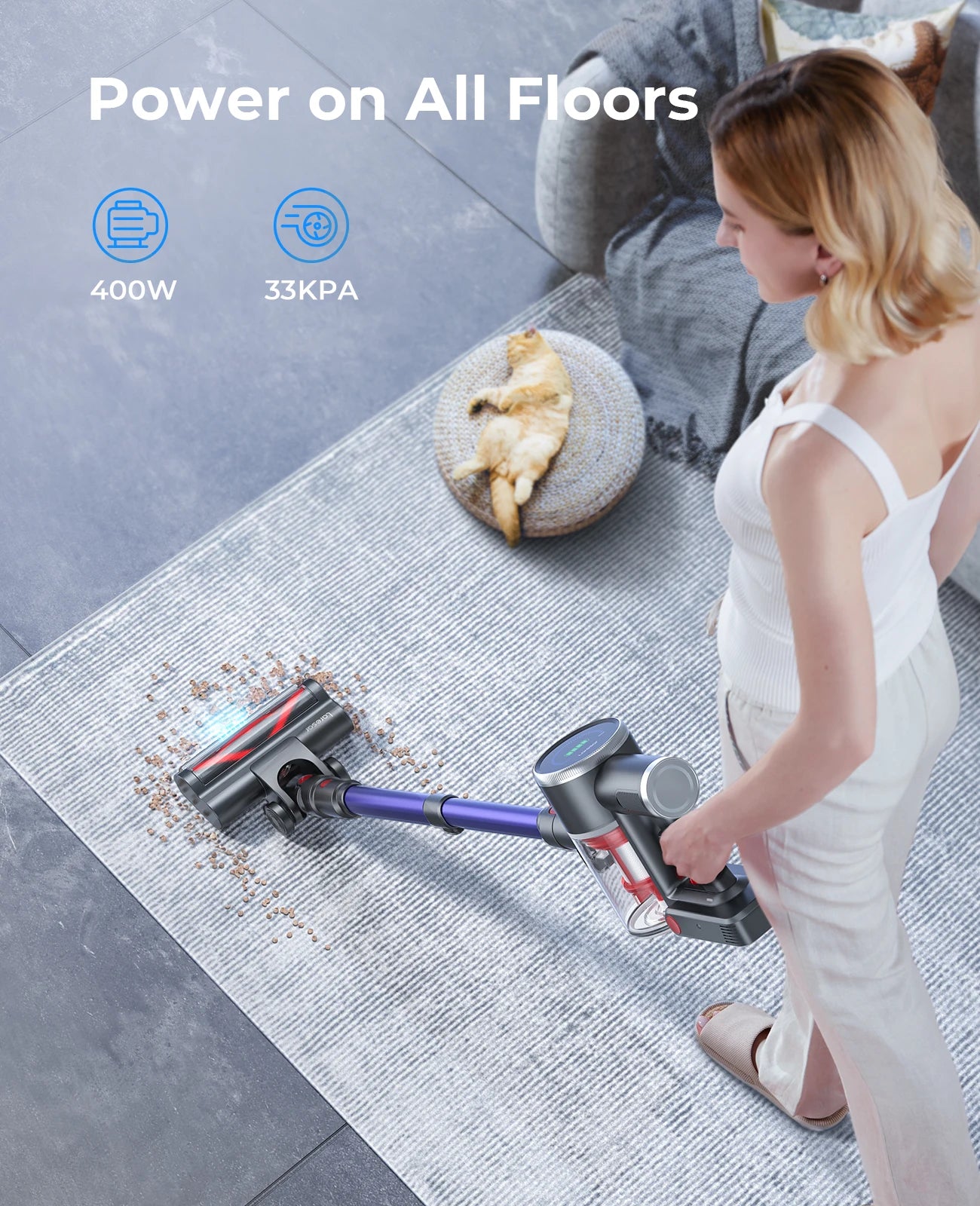 Laresar Elite 5 33Kpa Cordless Vacuum Cleaner Home Appliance 400W 55 Mins Anti-tangle Design Wireless Handheld Carpet Pet Hair