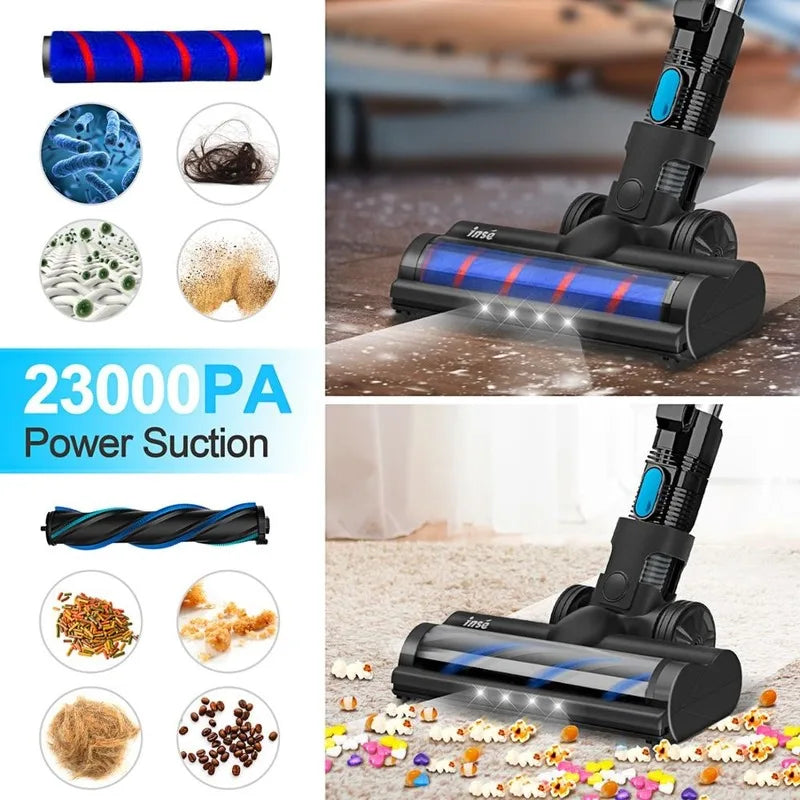 INSE Cordless Vacuum Cleaner 2 Batteries 250W Brushless Motor Multifunctional Stick Vacuum Cleaner Up to 80Min Runtime