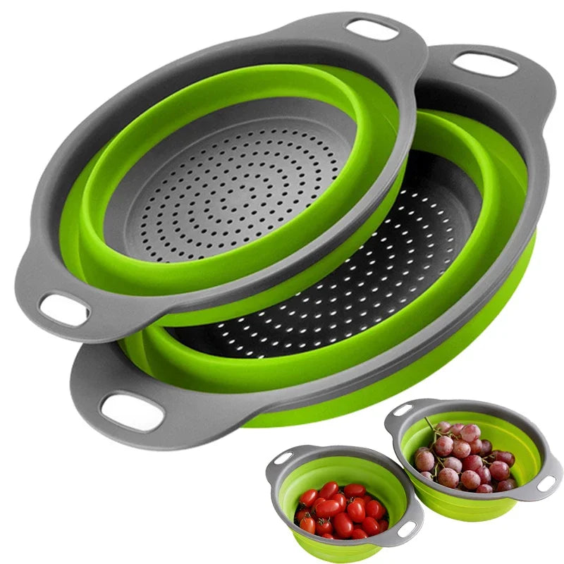 Drain Basket Silicone Round Folding Kitchen Accessories Filter Foldable Drainer Vegetable and Fruit Cleaning Organizer Baskets