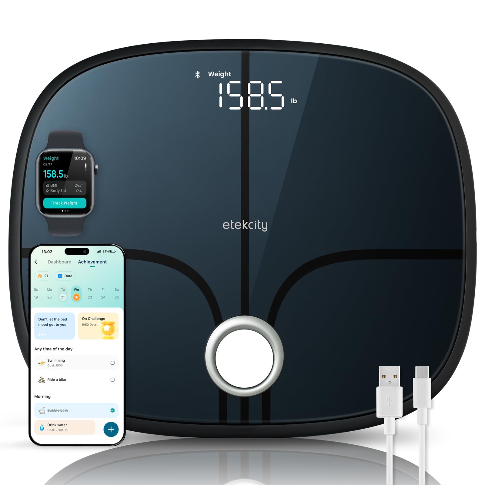 Etekcity Smart Scale for Body Weight FSA HSA Store Eligible, Bathroom Digital Weighing Scale with BMI, Body Fat, Muscle Mass, Accurate Bluetooth Home User Health Equipment Sync Apps