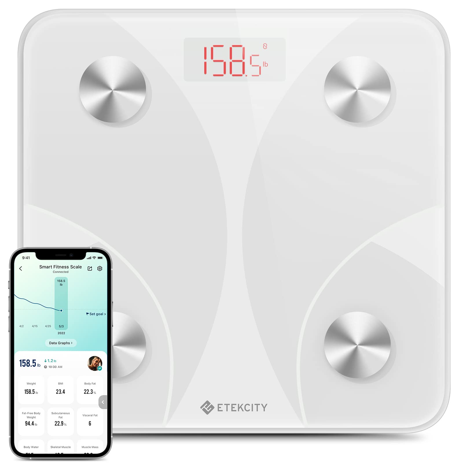 Etekcity Smart Scale for Body Weight FSA HSA Store Eligible, Bathroom Digital Weighing Scale with BMI, Body Fat, Muscle Mass, Accurate Bluetooth Home User Health Equipment Sync Apps