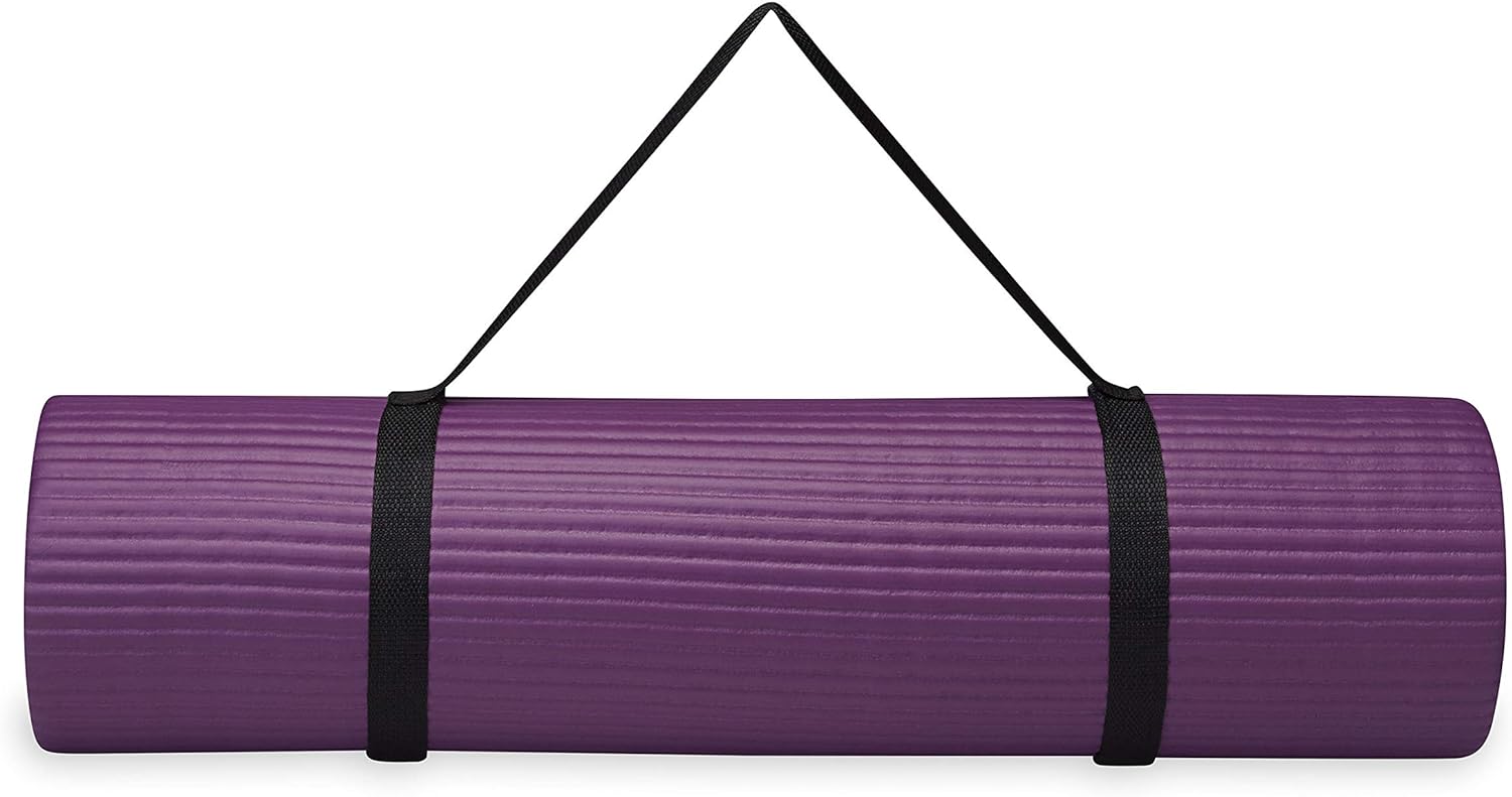 Gaiam Essentials Thick Yoga Mat Fitness & Exercise Mat with Easy-Cinch Yoga Mat Carrier Strap, 72"L x 24"W x 2/5 Inch Thick