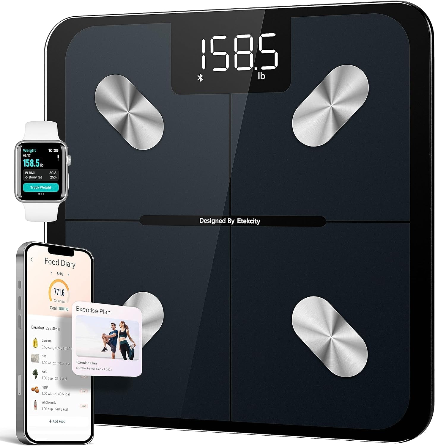 Etekcity Smart Scale for Body Weight FSA HSA Store Eligible, Bathroom Digital Weighing Scale with BMI, Body Fat, Muscle Mass, Accurate Bluetooth Home User Health Equipment Sync Apps