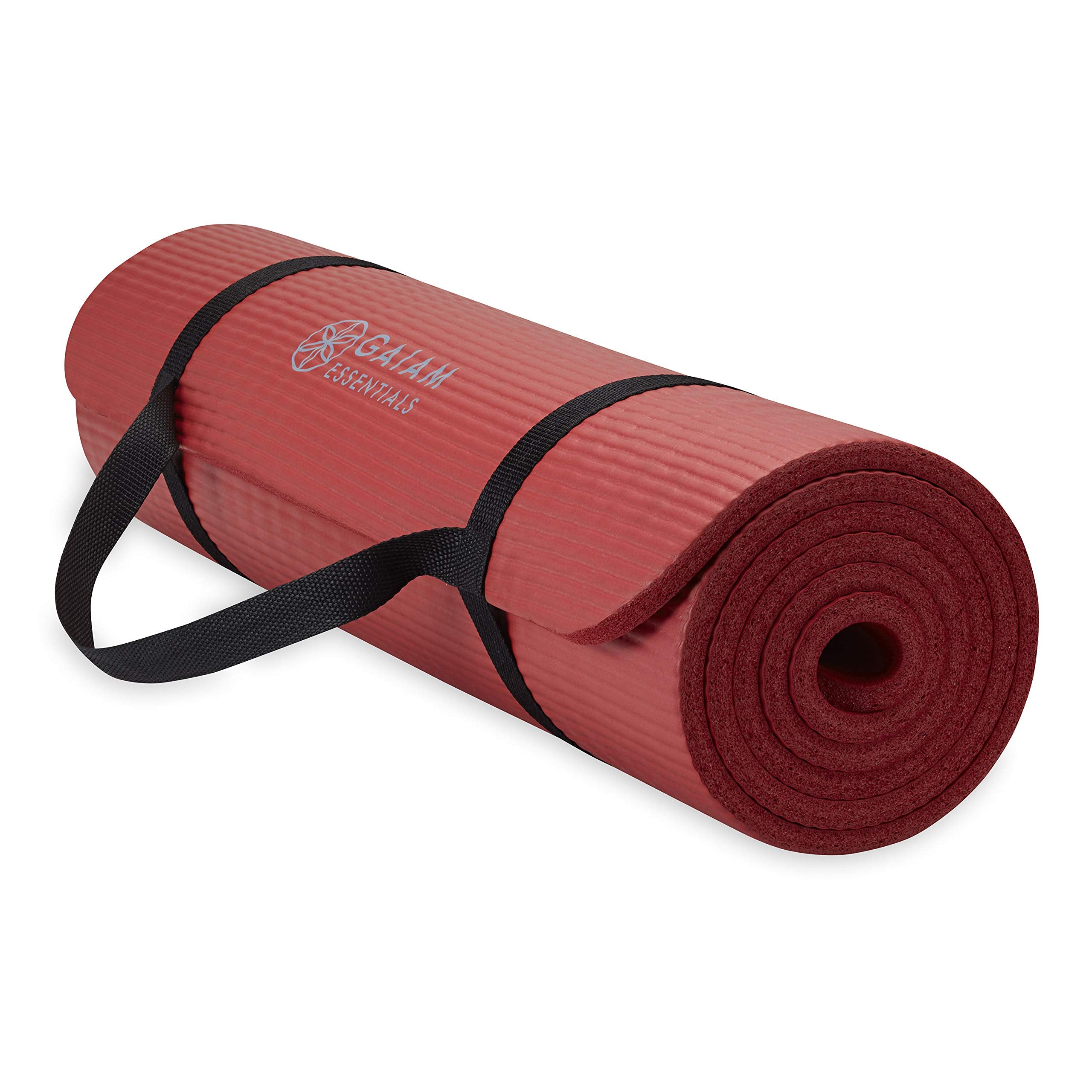 Gaiam Essentials Thick Yoga Mat Fitness & Exercise Mat with Easy-Cinch Yoga Mat Carrier Strap, 72"L x 24"W x 2/5 Inch Thick