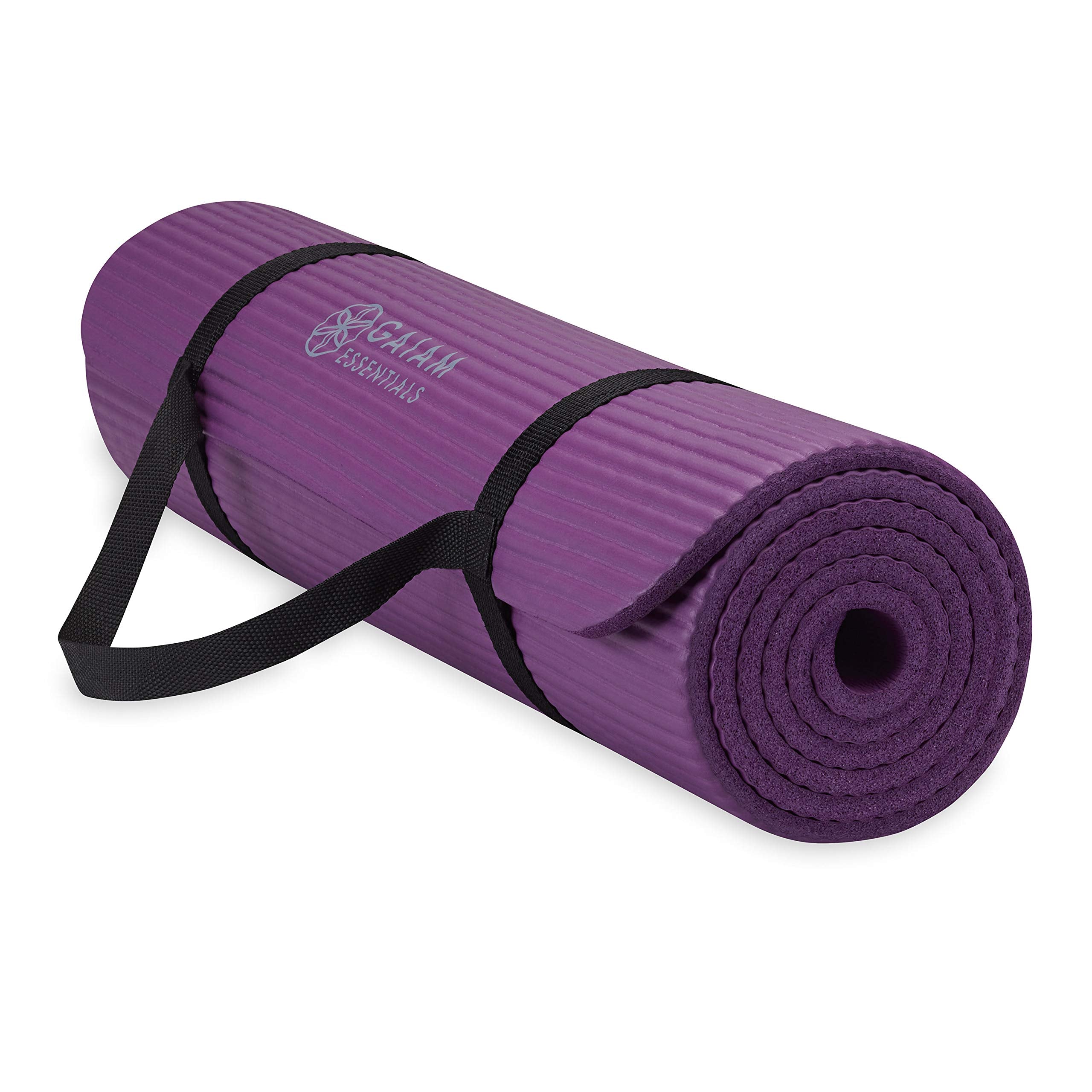 Gaiam Essentials Thick Yoga Mat Fitness & Exercise Mat with Easy-Cinch Yoga Mat Carrier Strap, 72"L x 24"W x 2/5 Inch Thick