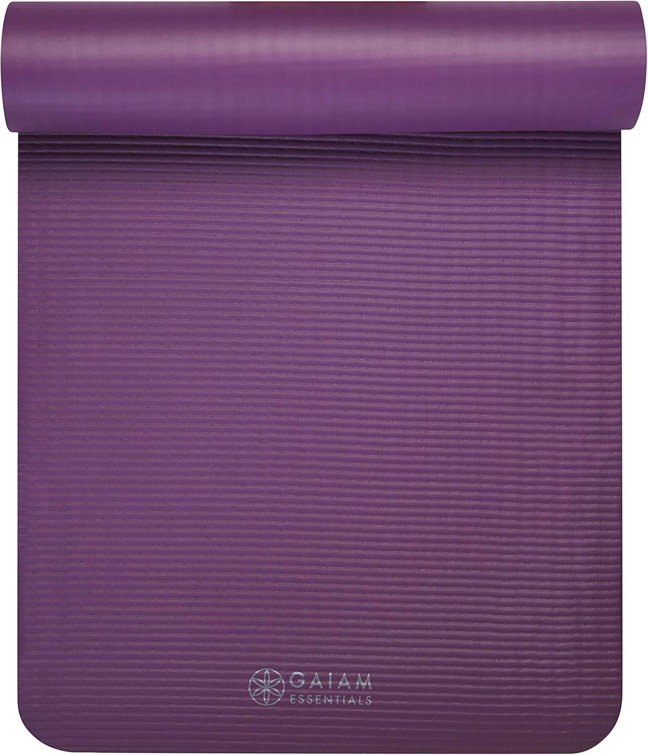 Gaiam Essentials Thick Yoga Mat Fitness & Exercise Mat with Easy-Cinch Yoga Mat Carrier Strap, 72"L x 24"W x 2/5 Inch Thick