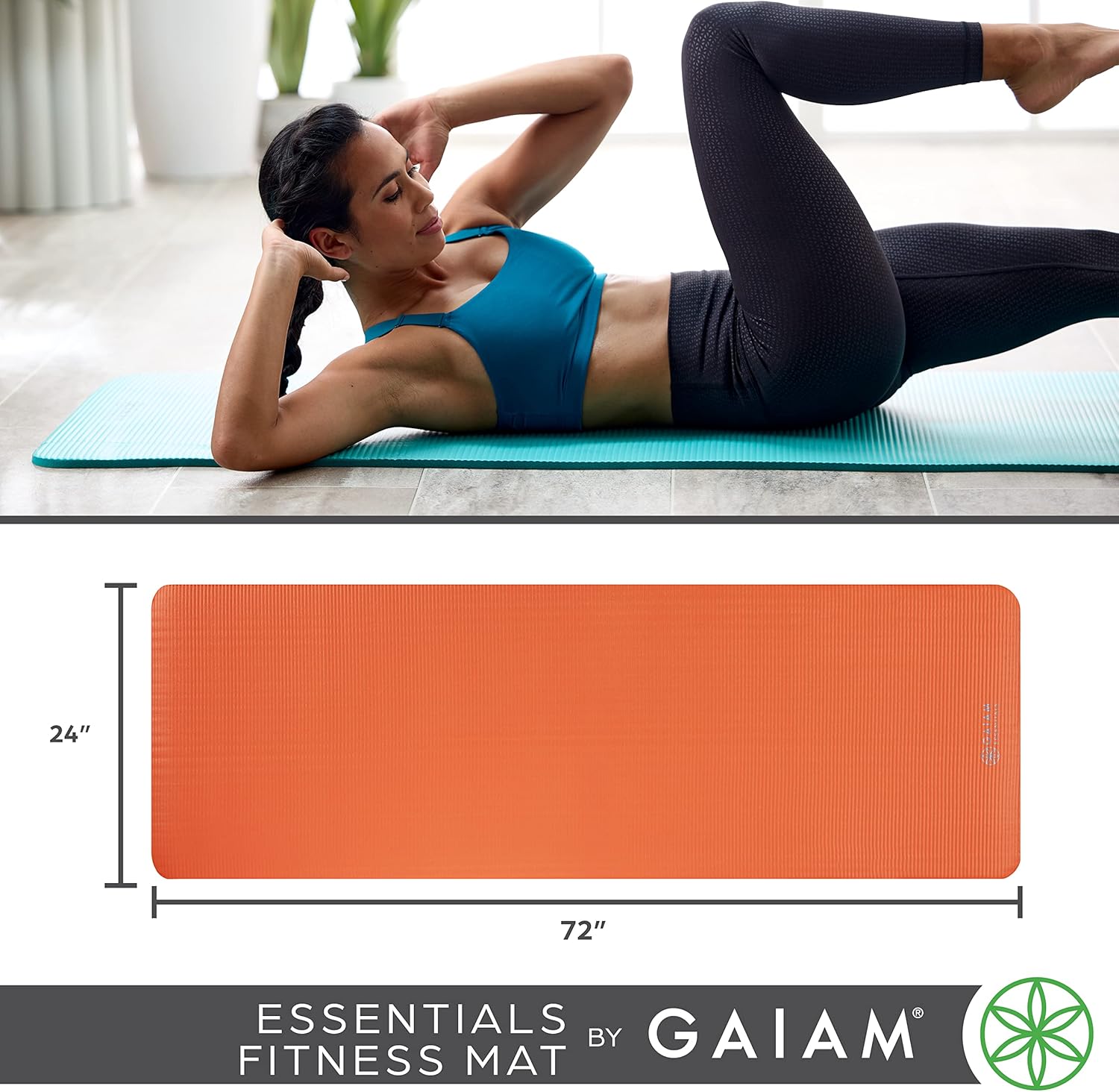 Gaiam Essentials Thick Yoga Mat Fitness & Exercise Mat with Easy-Cinch Yoga Mat Carrier Strap, 72"L x 24"W x 2/5 Inch Thick