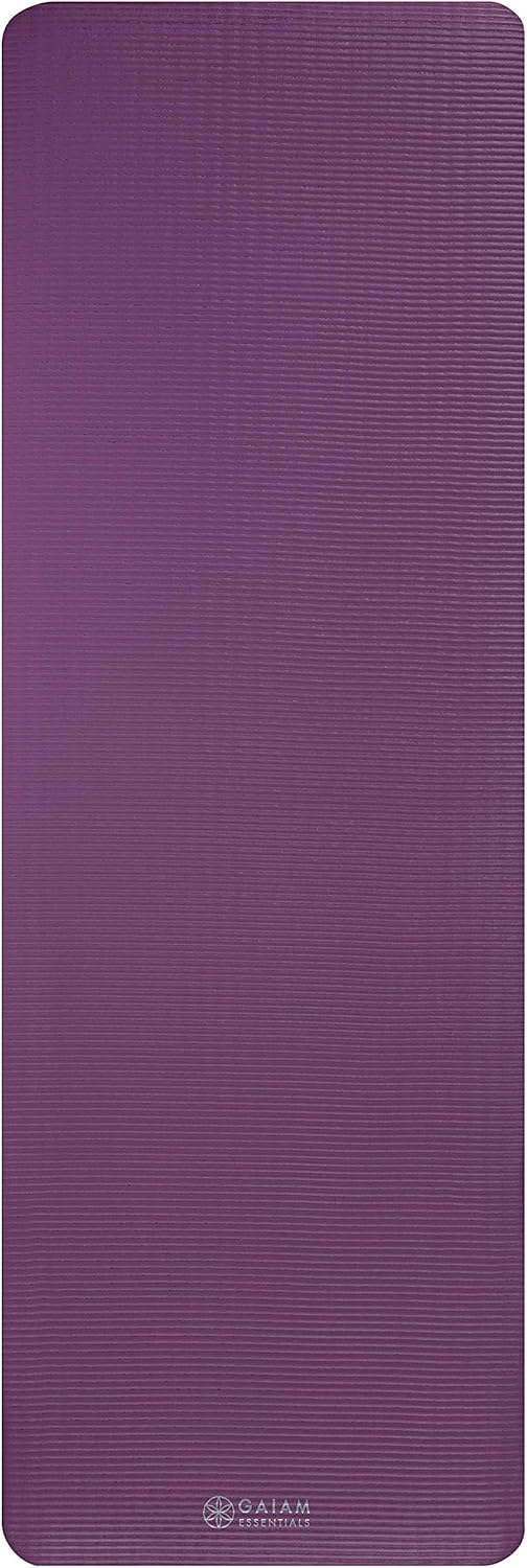 Gaiam Essentials Thick Yoga Mat Fitness & Exercise Mat with Easy-Cinch Yoga Mat Carrier Strap, 72"L x 24"W x 2/5 Inch Thick