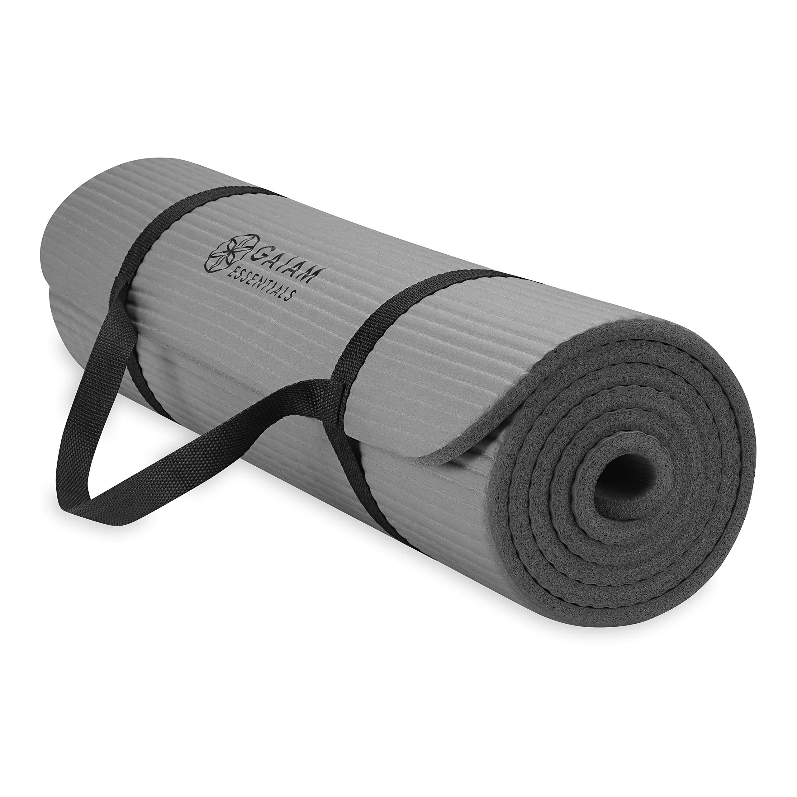 Gaiam Essentials Thick Yoga Mat Fitness & Exercise Mat with Easy-Cinch Yoga Mat Carrier Strap, 72"L x 24"W x 2/5 Inch Thick