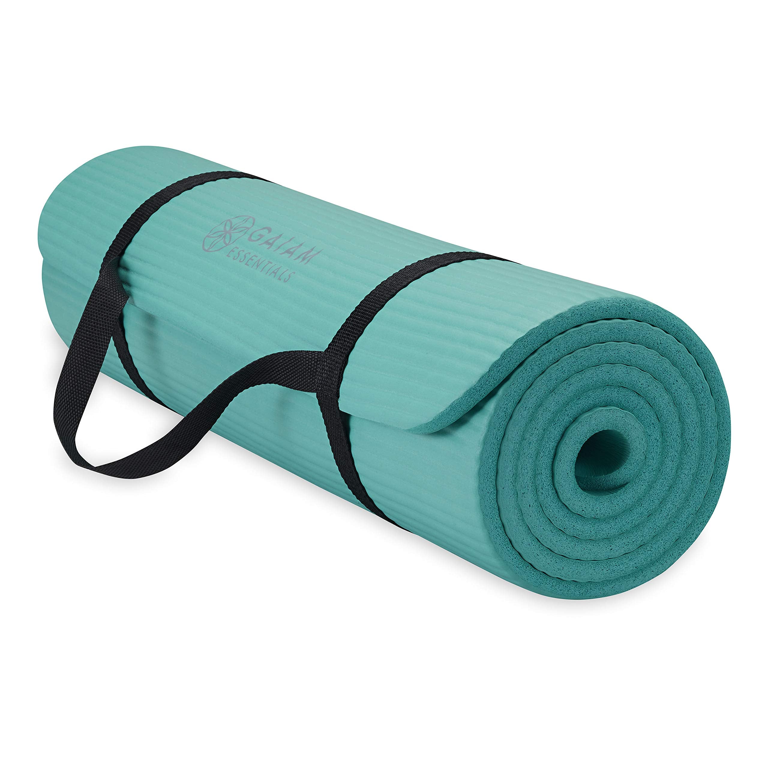 Gaiam Essentials Thick Yoga Mat Fitness & Exercise Mat with Easy-Cinch Yoga Mat Carrier Strap, 72"L x 24"W x 2/5 Inch Thick