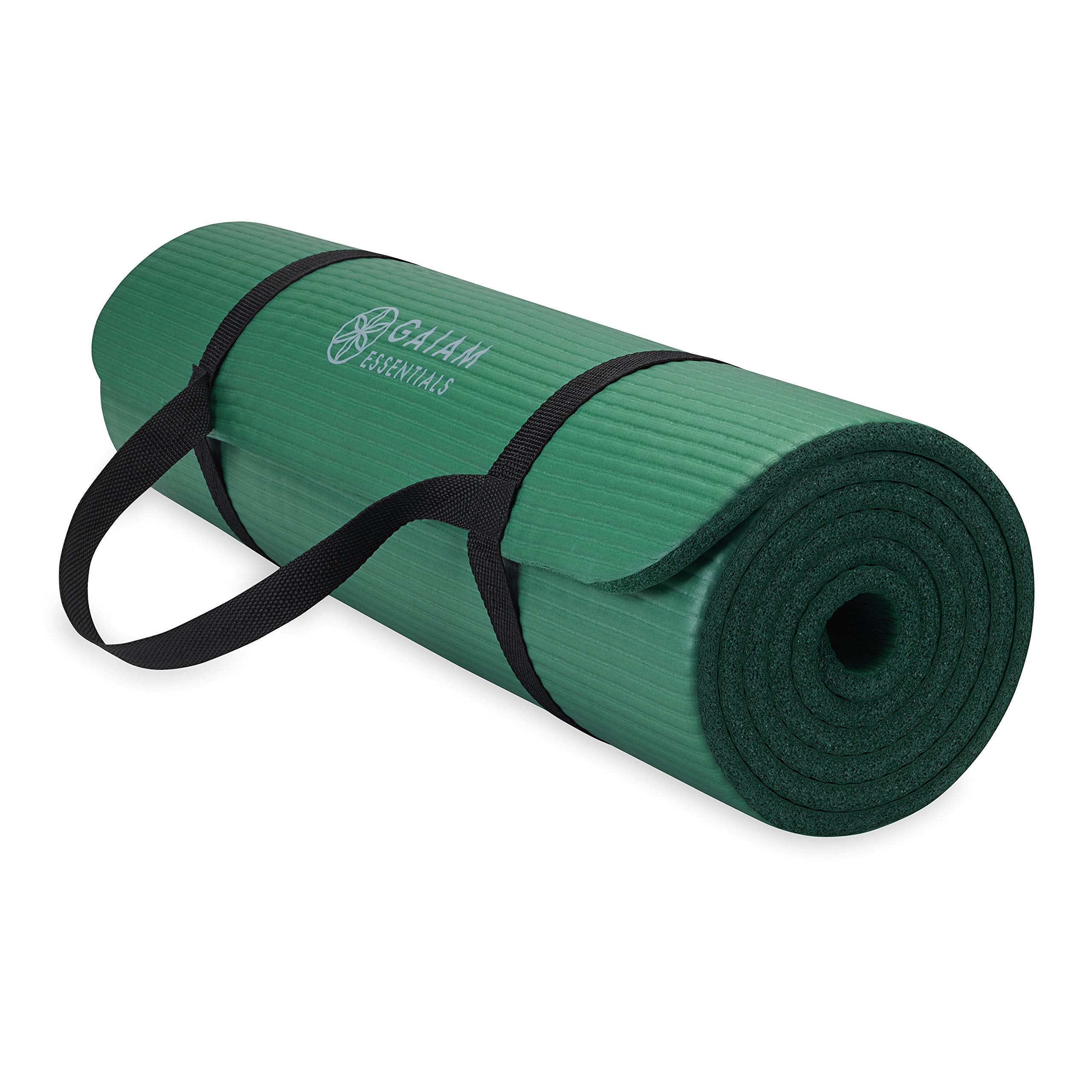 Gaiam Essentials Thick Yoga Mat Fitness & Exercise Mat with Easy-Cinch Yoga Mat Carrier Strap, 72"L x 24"W x 2/5 Inch Thick