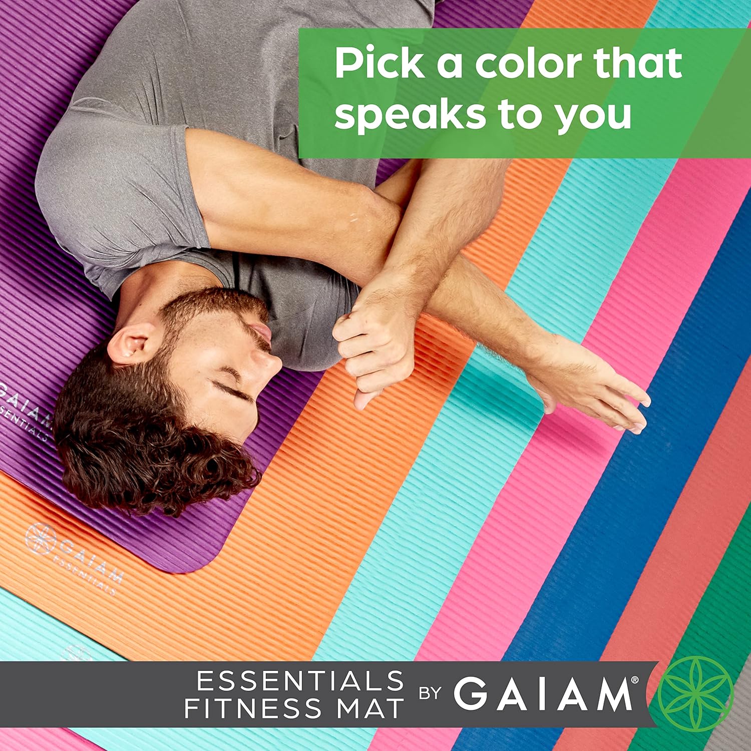 Gaiam Essentials Thick Yoga Mat Fitness & Exercise Mat with Easy-Cinch Yoga Mat Carrier Strap, 72"L x 24"W x 2/5 Inch Thick