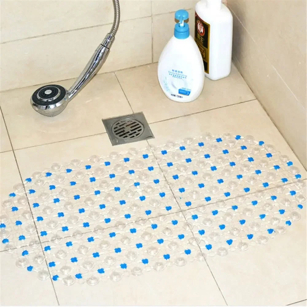 Large PVC Rectangle Anti-Skid Bath Mat - Soft Shower Mat with Suction Cups