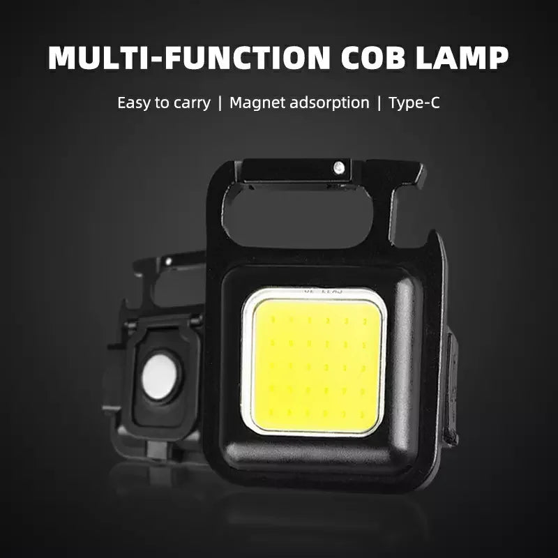 Recharge Strong Magnet Cob Light Mini Portable Key Rings Camping Lantern Keychain Flashlights with Folding Bracket Bottle Opener