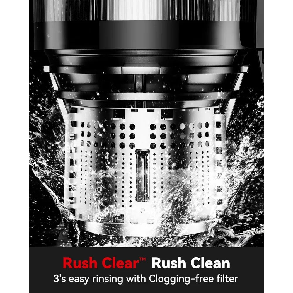 Rush Clear Slow Masticating Juicer Machines, Cold Press Juicer with No-Prep 4.35" Feed Chute Fit Whole Fruits