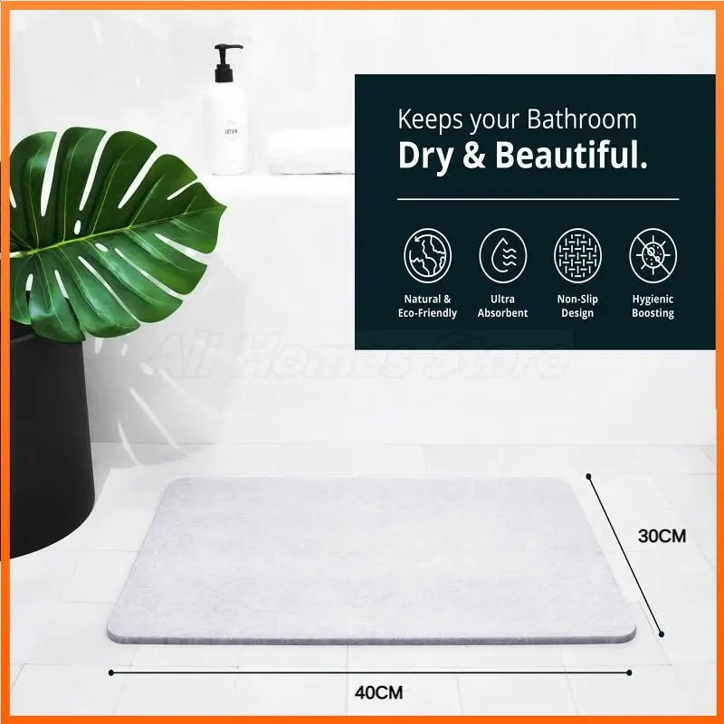 Stone Bath Mat - Diatomaceous Earth, Non-Slip & Quick Drying