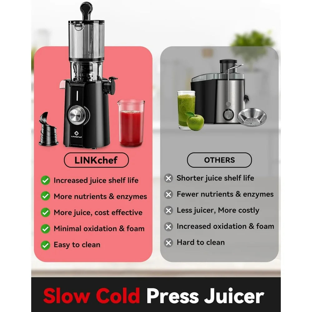 Rush Clear Slow Masticating Juicer Machines, Cold Press Juicer with No-Prep 4.35" Feed Chute Fit Whole Fruits