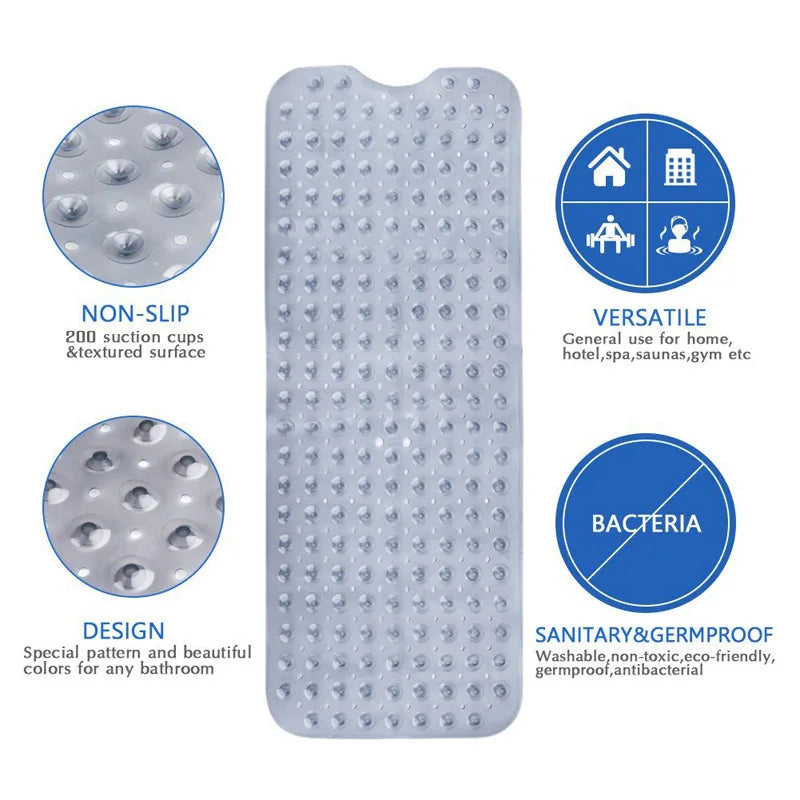 Non-Slip Bath Tub Shower Mat - Washable Bathroom Mats with Drain