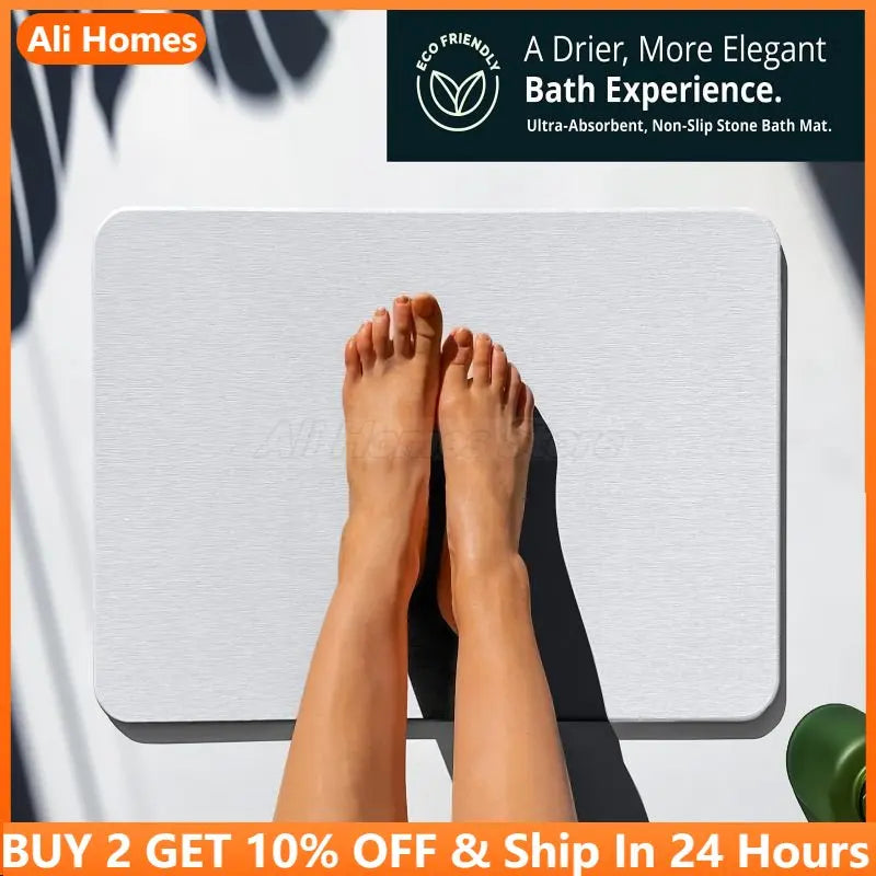 Stone Bath Mat - Diatomaceous Earth, Non-Slip & Quick Drying