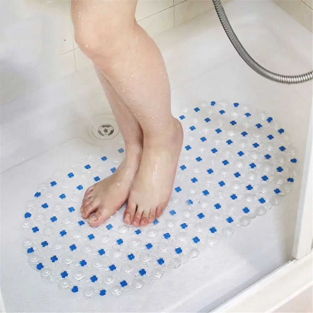 Large PVC Rectangle Anti-Skid Bath Mat - Soft Shower Mat with Suction Cups