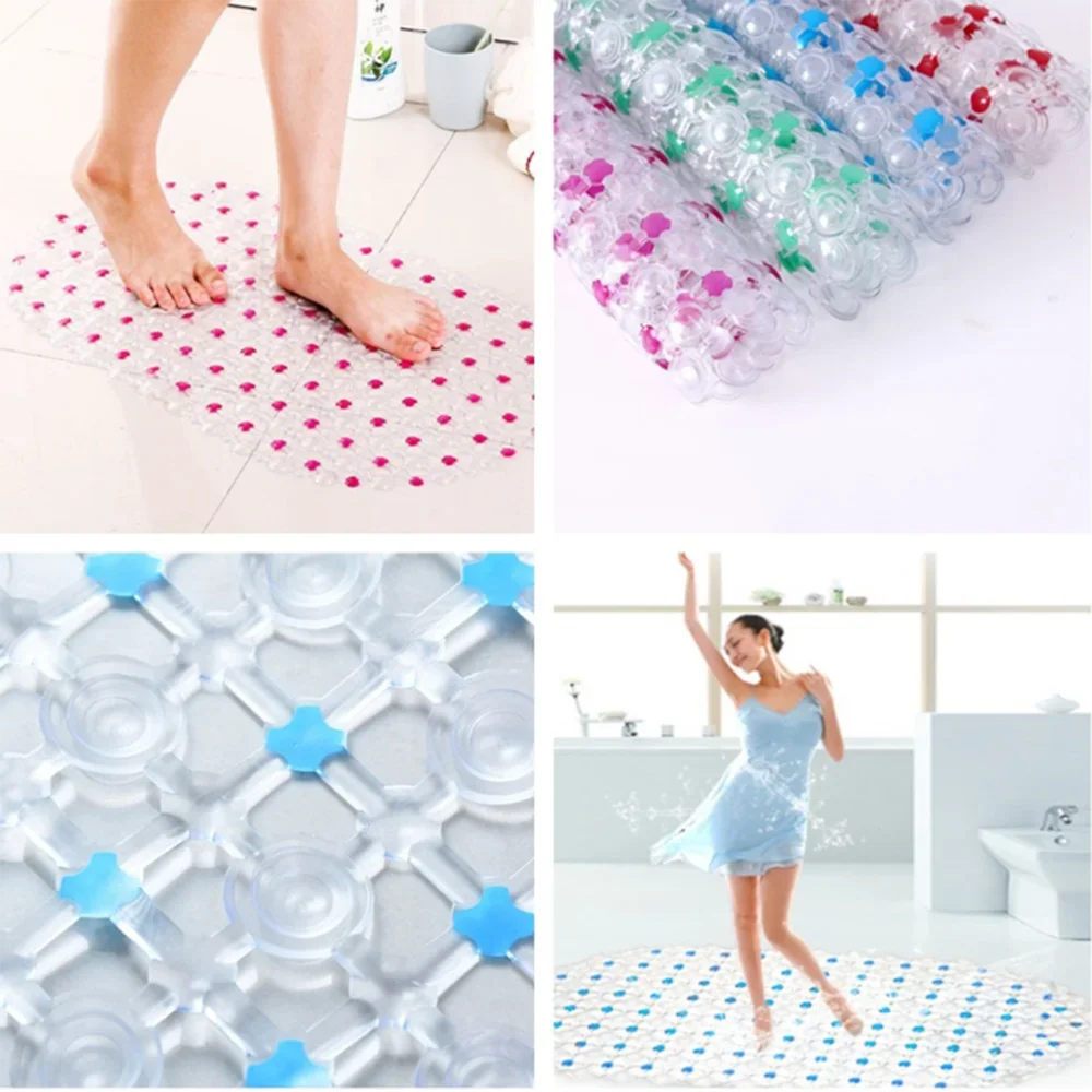 Large PVC Rectangle Anti-Skid Bath Mat - Soft Shower Mat with Suction Cups