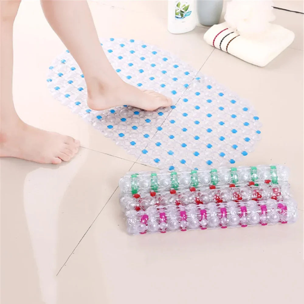 Large PVC Rectangle Anti-Skid Bath Mat - Soft Shower Mat with Suction Cups