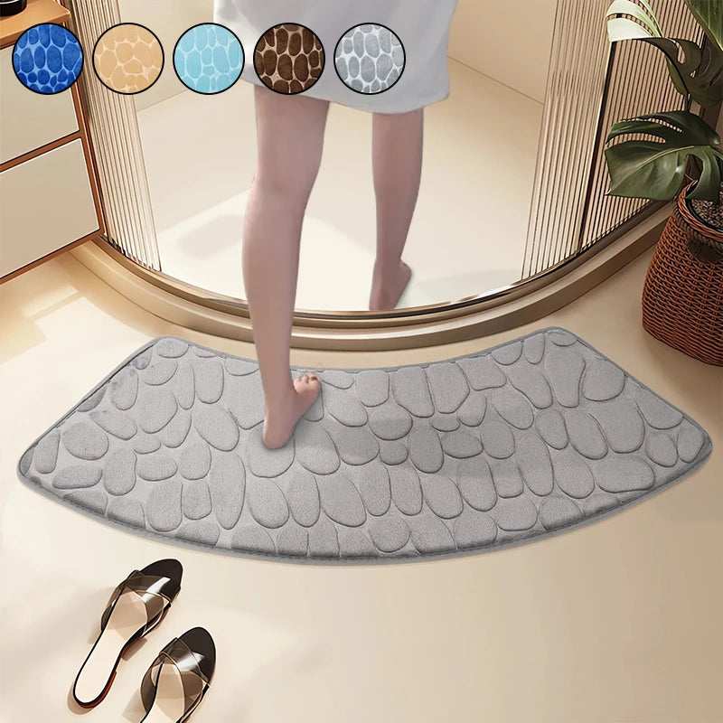 Curved Pebble Bathroom Mat - Non-Slip, Absorbent Floor Carpet